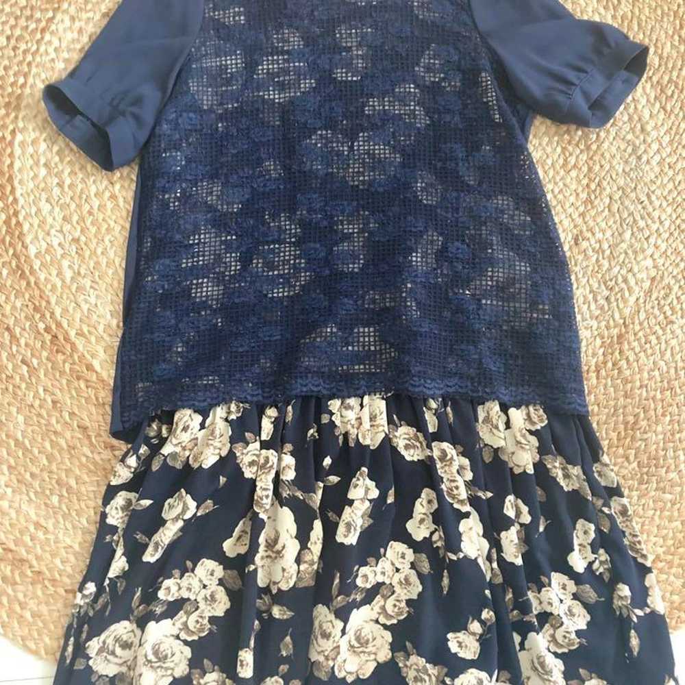 blush Navy Knee-Length Dress, Short-Sleeved Cute … - image 1