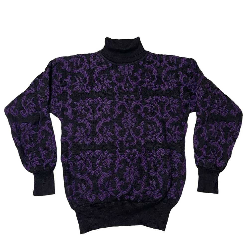 Vintage Meister Turtleneck Ski Sweater Damask Pur… - image 1