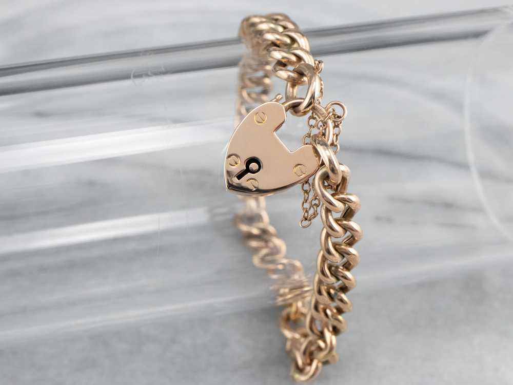 Antique Rose Gold Padlock Chain Bracelet - image 1