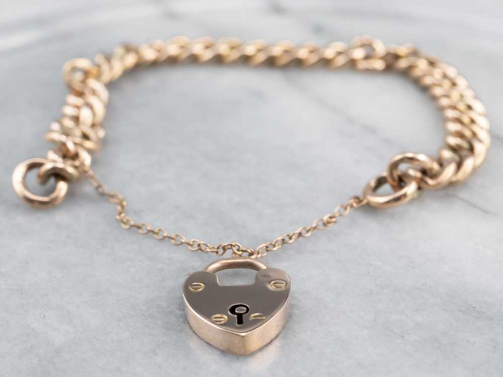 Antique Rose Gold Padlock Chain Bracelet - image 3