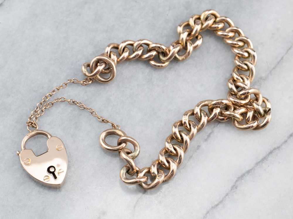 Antique Rose Gold Padlock Chain Bracelet - image 4