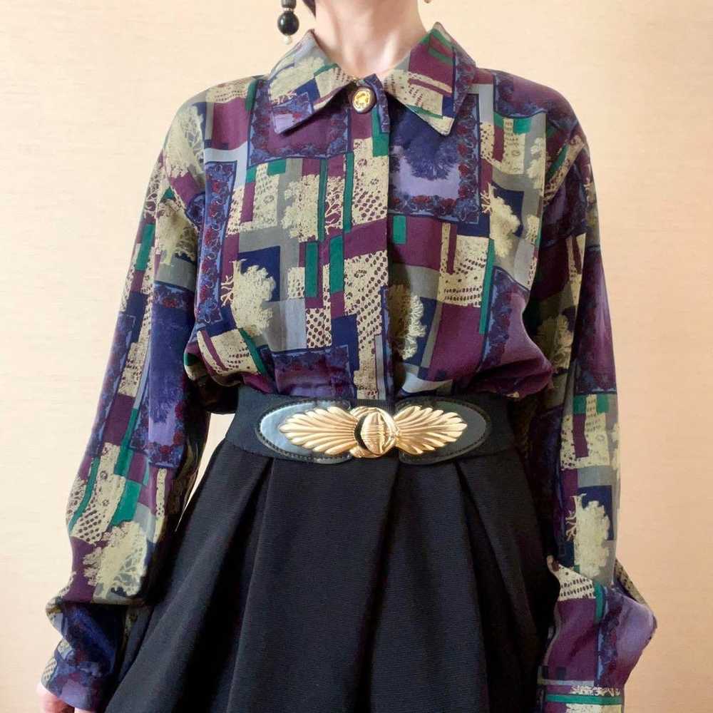 Vintage Showa retro purple and navy tree-patterne… - image 3