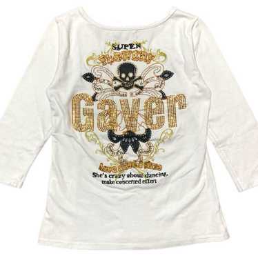 Y2K Heisei gal skull long T rhinestone mac bring p