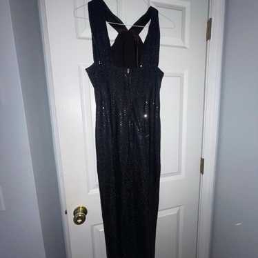 Vintage 80s night studio black sequin side slit dr