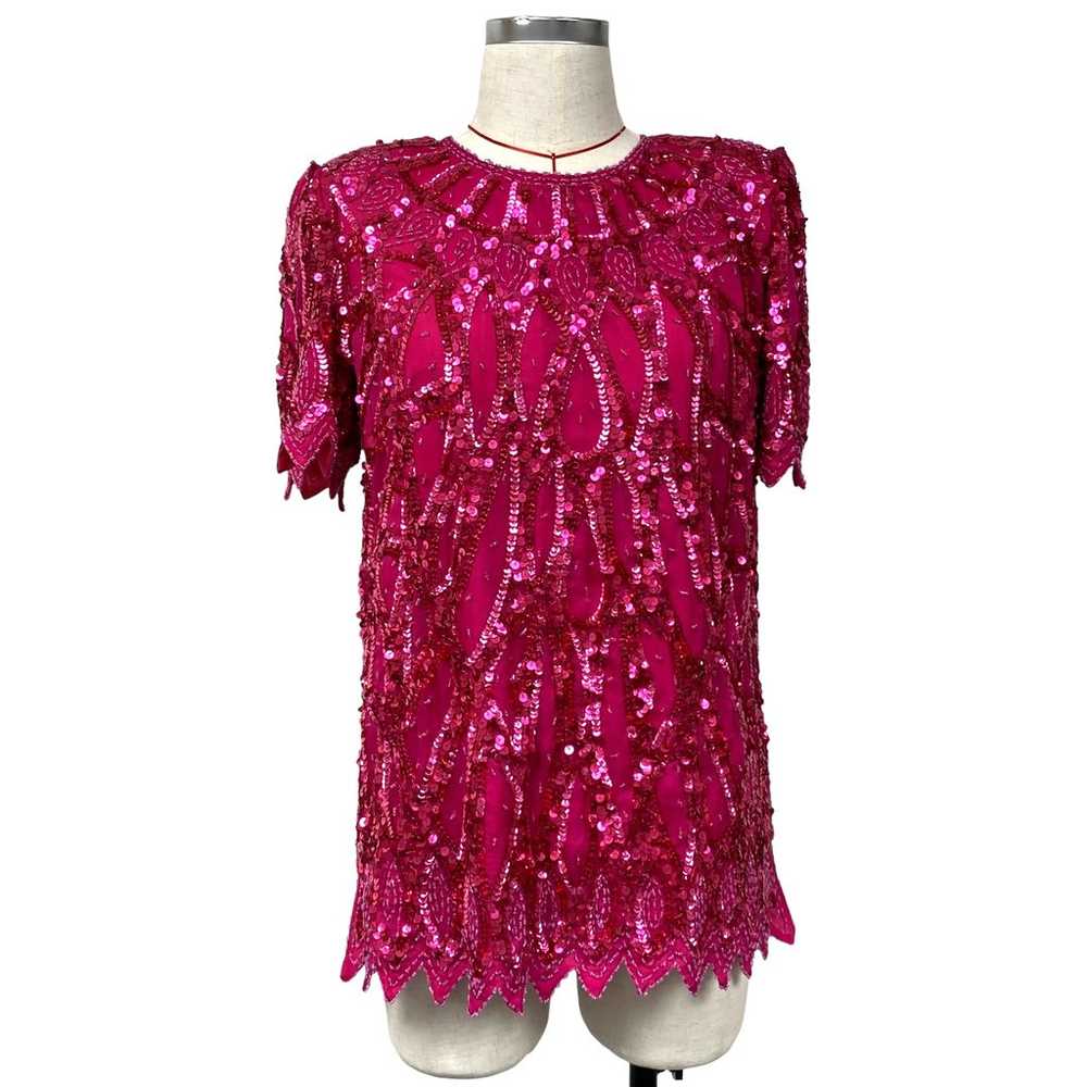 Vintage Landmark Womens Size S Pink Sequin Beaded… - image 1