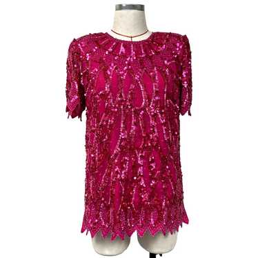 Vintage Landmark Womens Size S Pink Sequin Beaded… - image 1