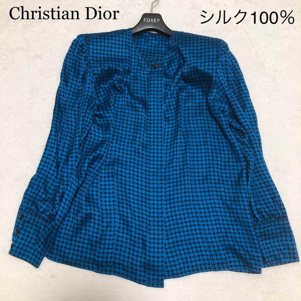 Christian Dior Silk 100% Blue Multidot Long Sleev… - image 1