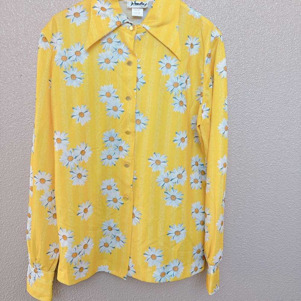 70s vintage flower-patterned shirt blouse with da… - image 7