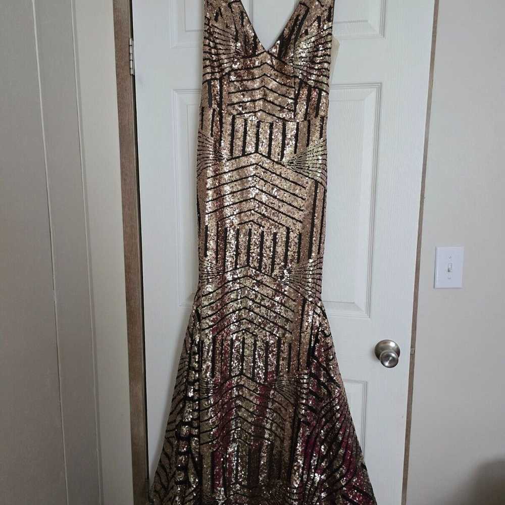 V Neck Sequin Prom Long Mermaid Evening Gown Spar… - image 2