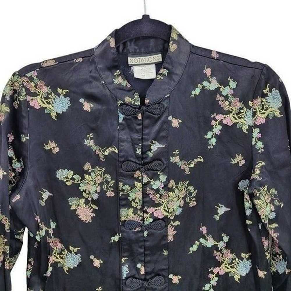 Vintage Mandarin Collar Blazer Blouse S Black Sat… - image 6