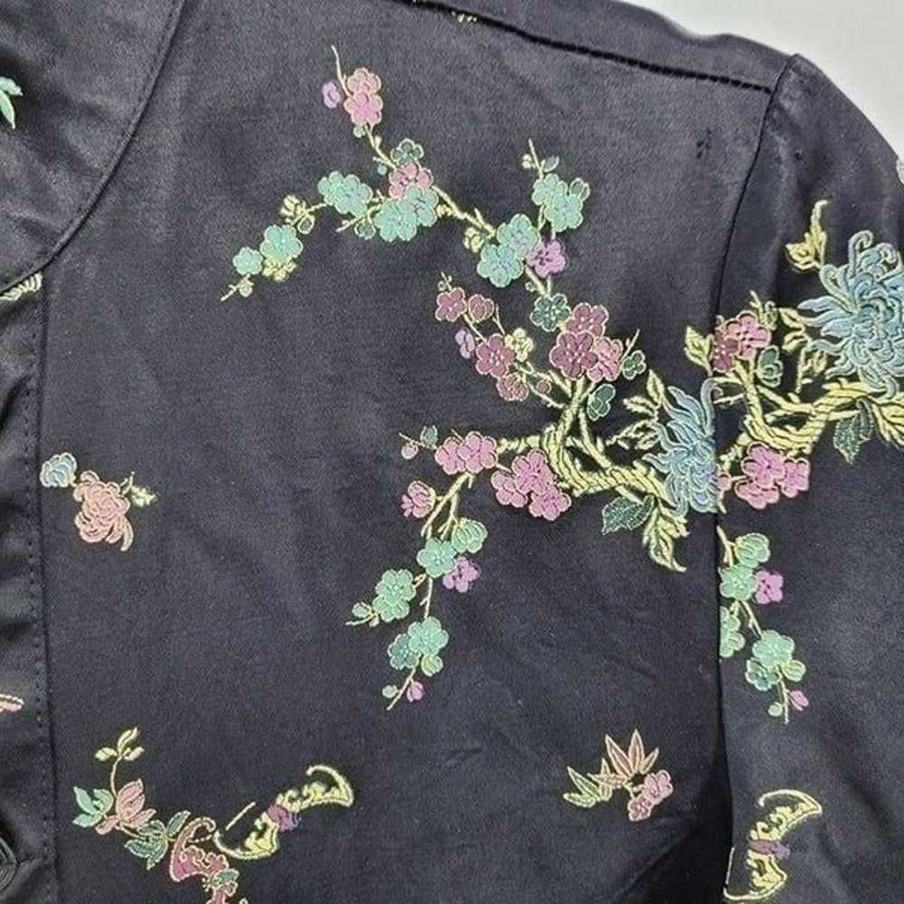 Vintage Mandarin Collar Blazer Blouse S Black Sat… - image 8