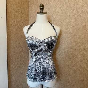 VTG Y2K 2000s Silver Silk Blend Snake Print Lace … - image 1