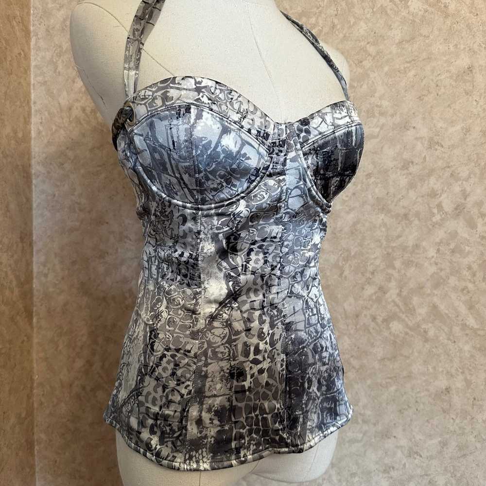 VTG Y2K 2000s Silver Silk Blend Snake Print Lace … - image 2