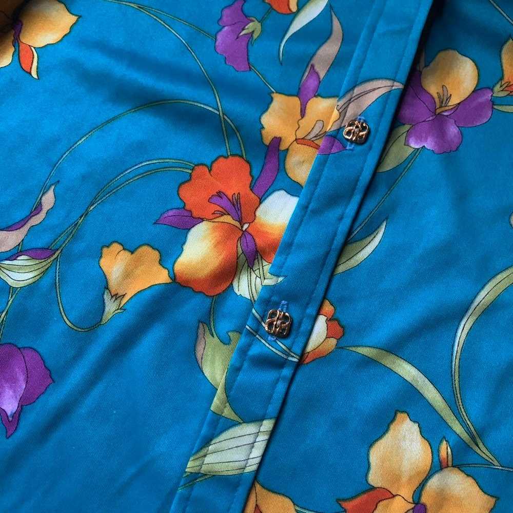 Rare 90s floral print shirt Flower retro turquois… - image 6