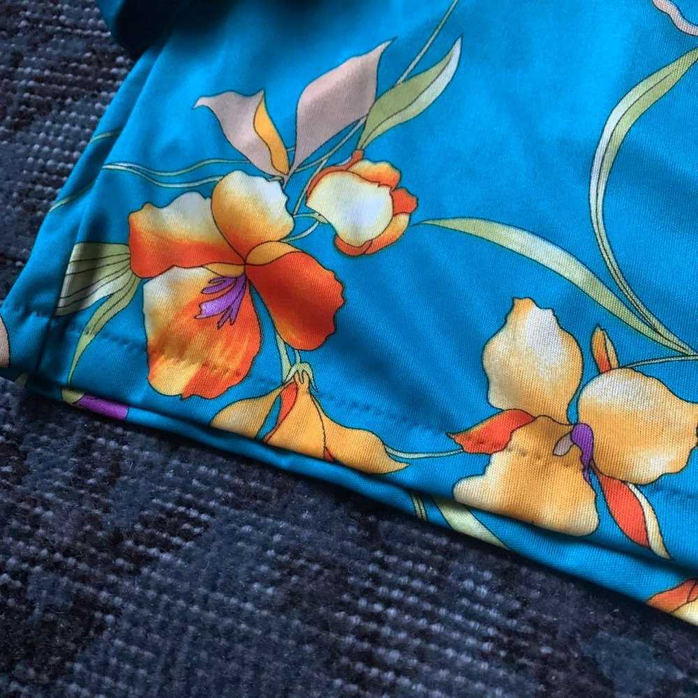 Rare 90s floral print shirt Flower retro turquois… - image 7