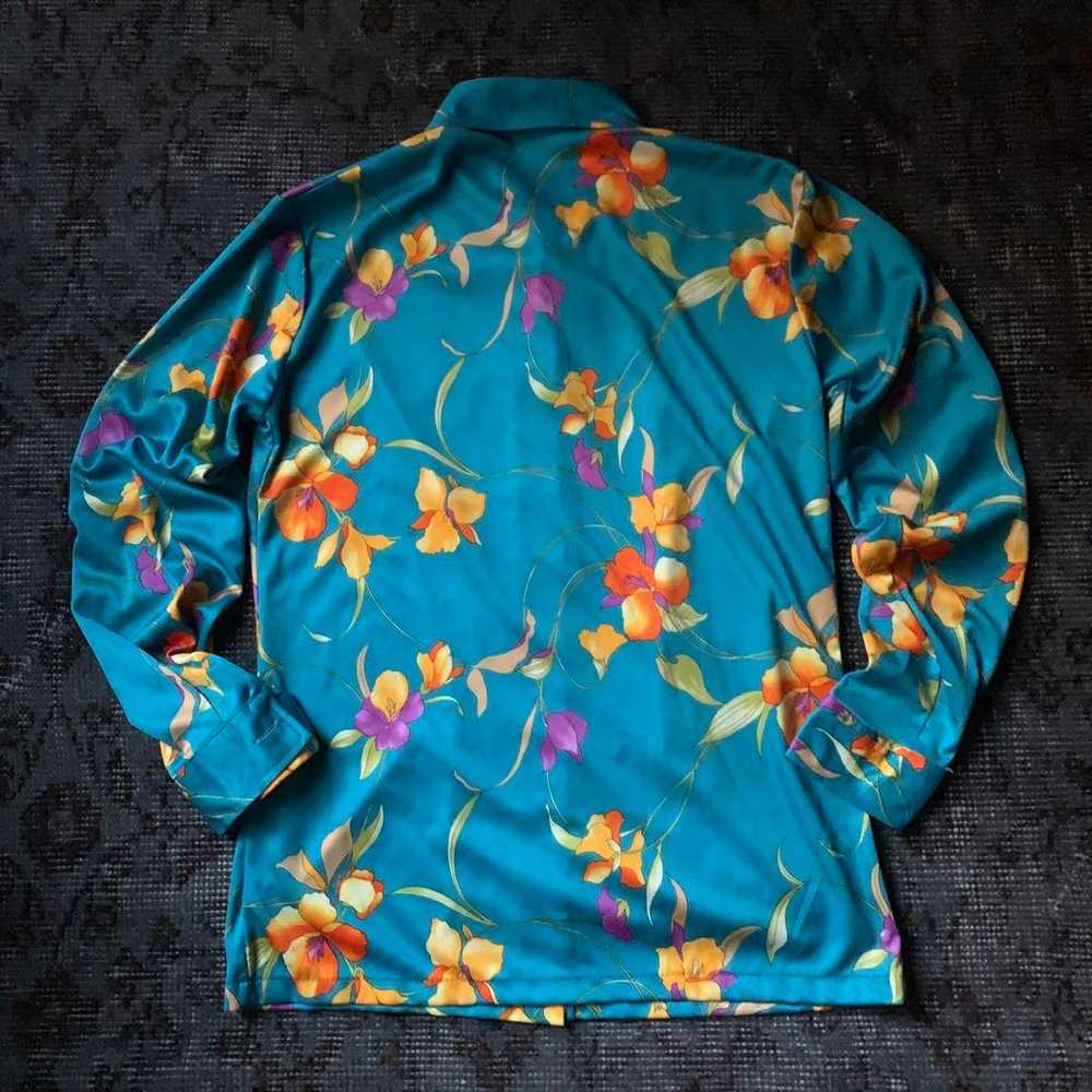 Rare 90s floral print shirt Flower retro turquois… - image 8