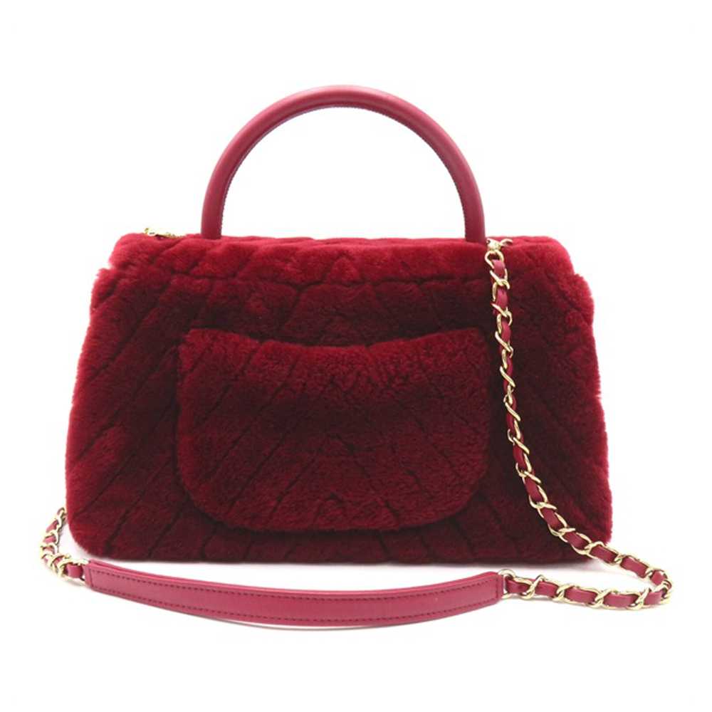 Red Chanel Medium Shearling Chevron Coco Top Hand… - image 3