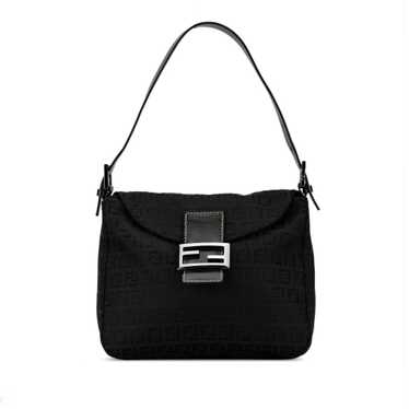 Black Fendi Zucchino Canvas Double Flap Mamma Shou