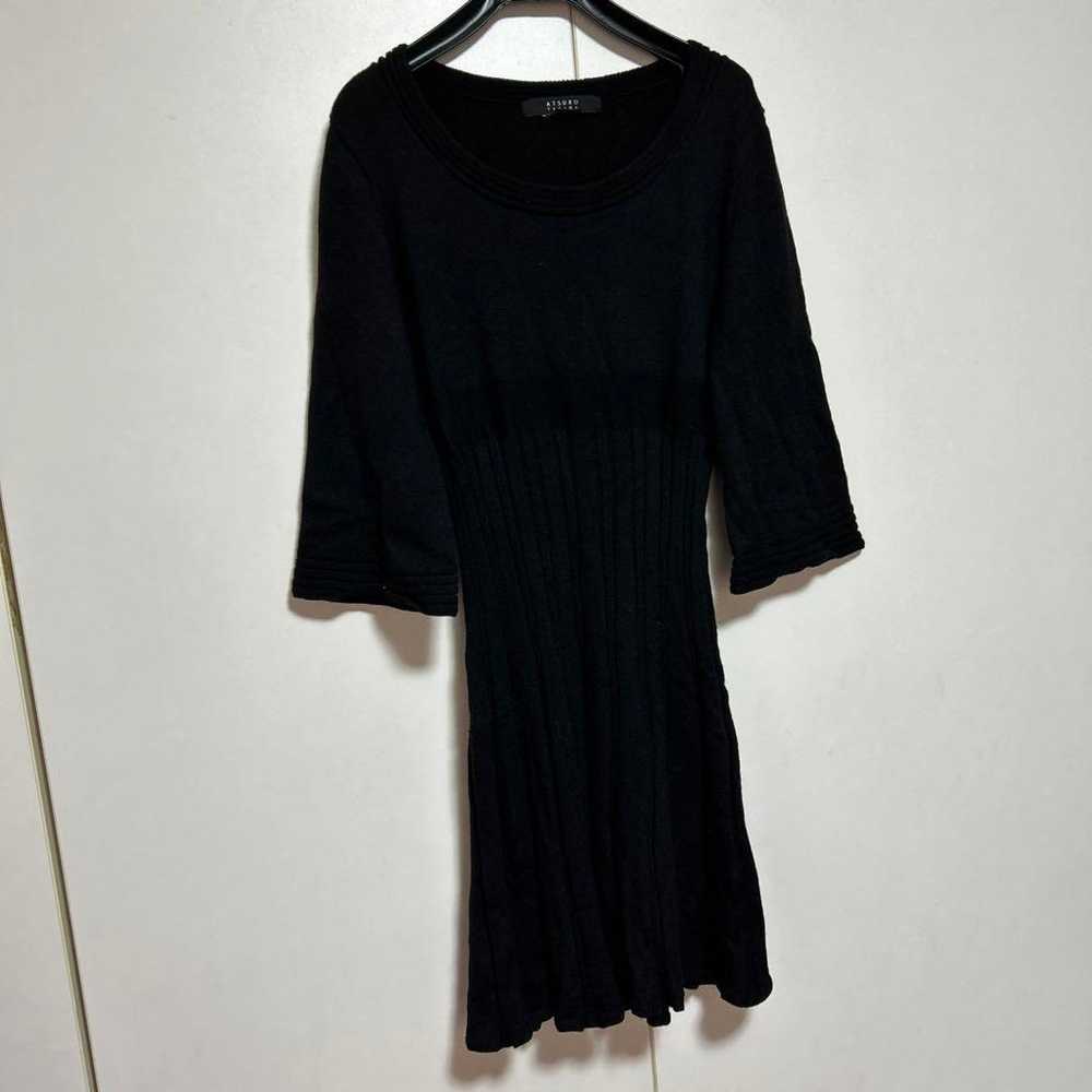 ATSURO TAWAMA black knit one-piece dress with thr… - image 1