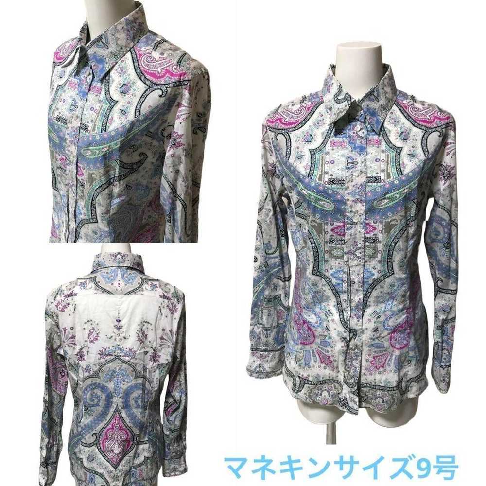 ETRO 44 Paisley Shirt Light Blue Pink Long Sleeve… - image 2