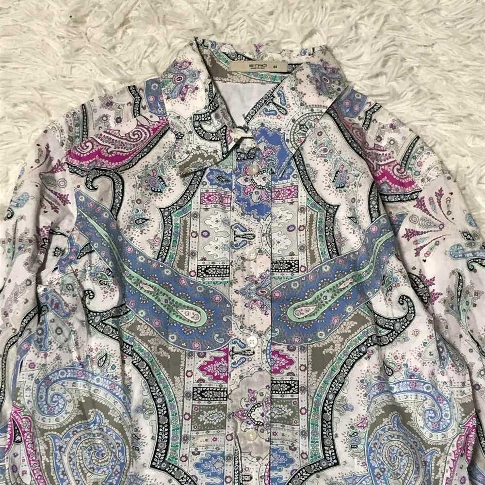 ETRO 44 Paisley Shirt Light Blue Pink Long Sleeve… - image 3