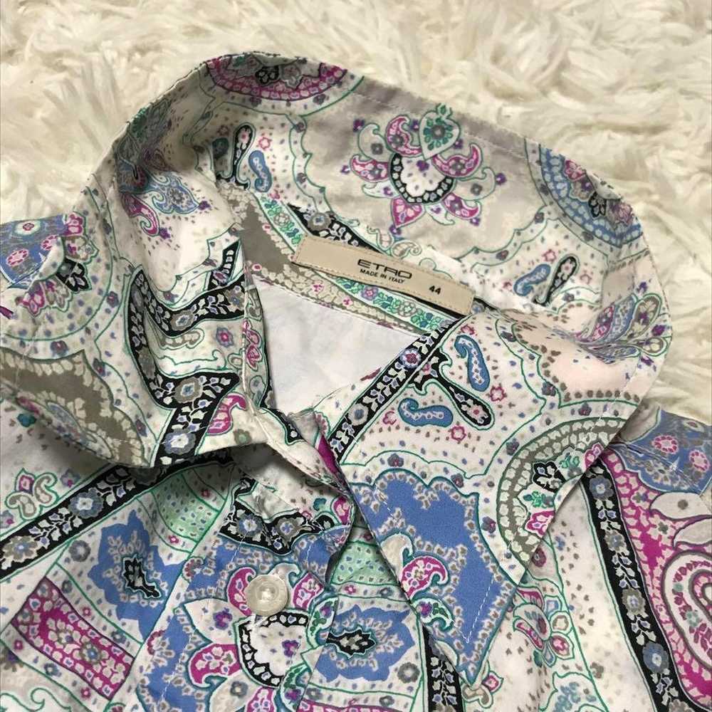 ETRO 44 Paisley Shirt Light Blue Pink Long Sleeve… - image 8