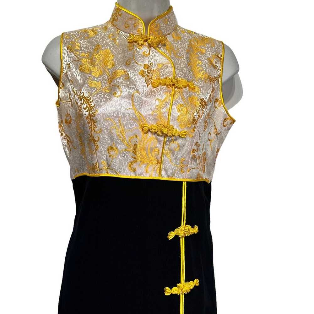 Satin Cheongsam yellow black Chinese Qipao Size L - image 3