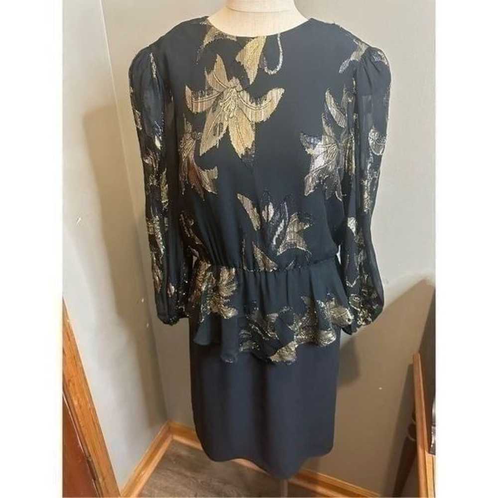 Vintage Patra Black and Gold Blouson Style Midi C… - image 1