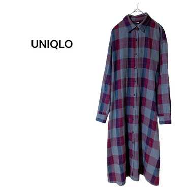 UNIQLO long-sleeve shirt dress, checkered pattern… - image 1