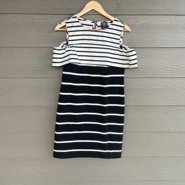 Vince Camuto cold shoulder striped dress