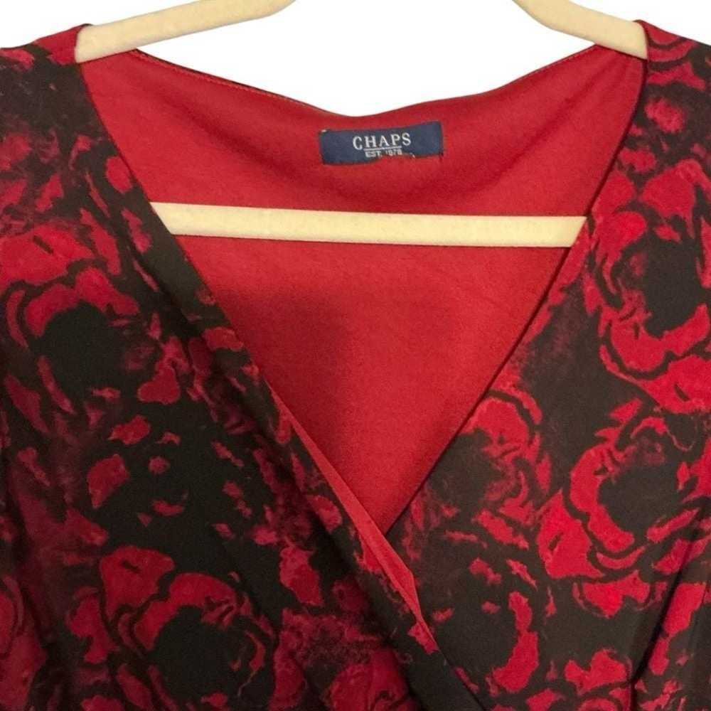 Chaps Red Black Floral Print Empire Waist Dress S… - image 2