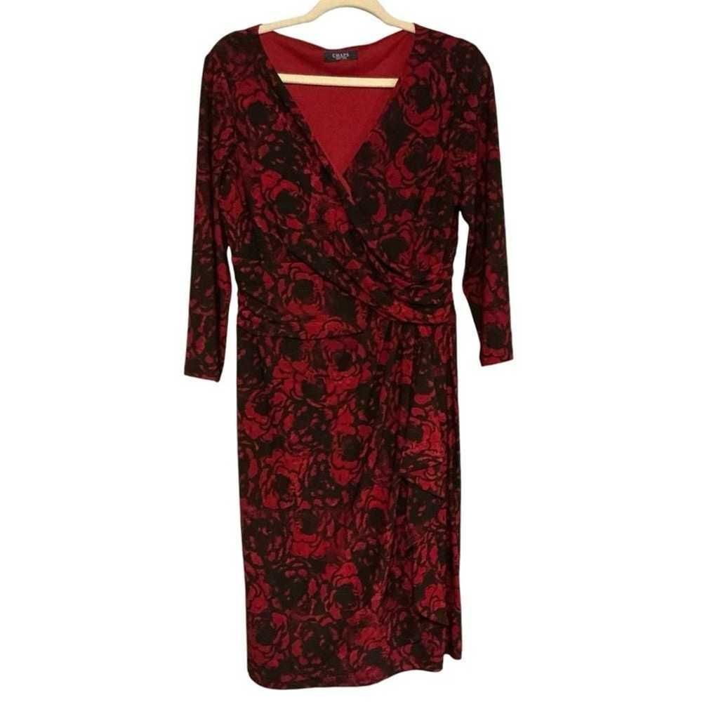 Chaps Red Black Floral Print Empire Waist Dress S… - image 4