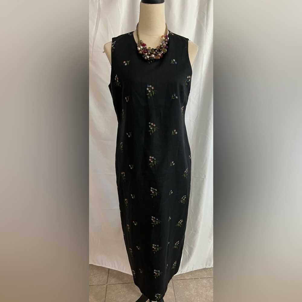 Talbots Irish Linen Black Floral Sheath Embroider… - image 1