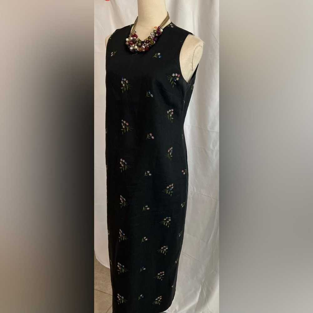 Talbots Irish Linen Black Floral Sheath Embroider… - image 3