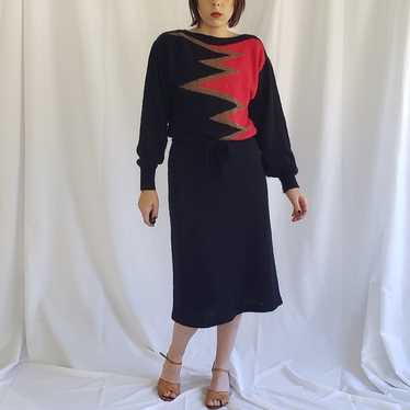 70s Black and Red Sweater Dress - image 1