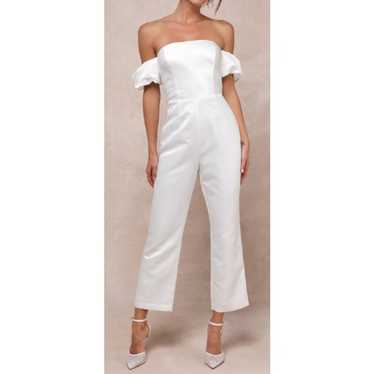 LULU'S L Chic Vow White Satin Off-the-Shoulder Bow