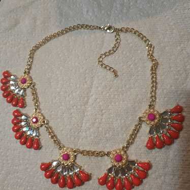 Vintage Gold Tone Faux Coral Enamel Rhinestone Cr… - image 1