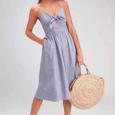 Lulus Joyful Days Blue Striped Knotted Front Midi… - image 1