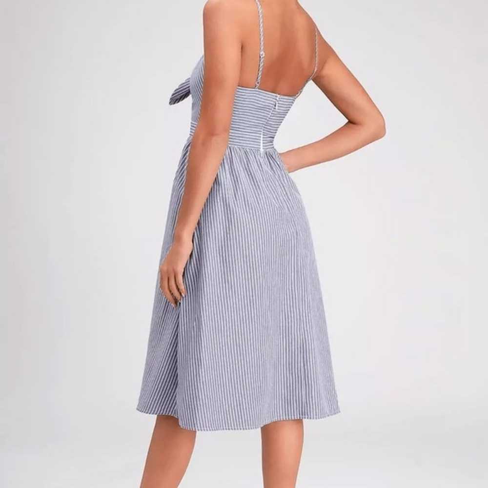 Lulus Joyful Days Blue Striped Knotted Front Midi… - image 5