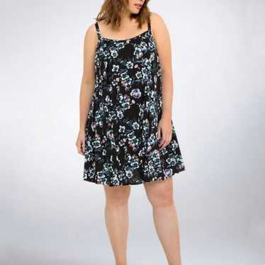 Torrid Black Floral Challis Midi Trapeze Dress Sz… - image 1