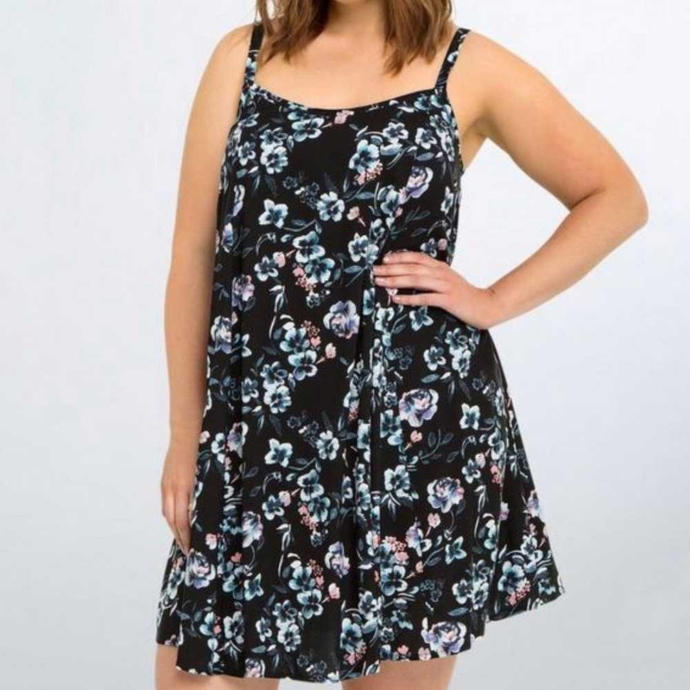 Torrid Black Floral Challis Midi Trapeze Dress Sz… - image 6