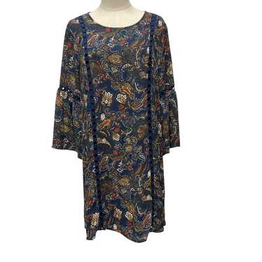 DR2 Daniel Rainn Paisley Shift Dress Open Trim Be… - image 1