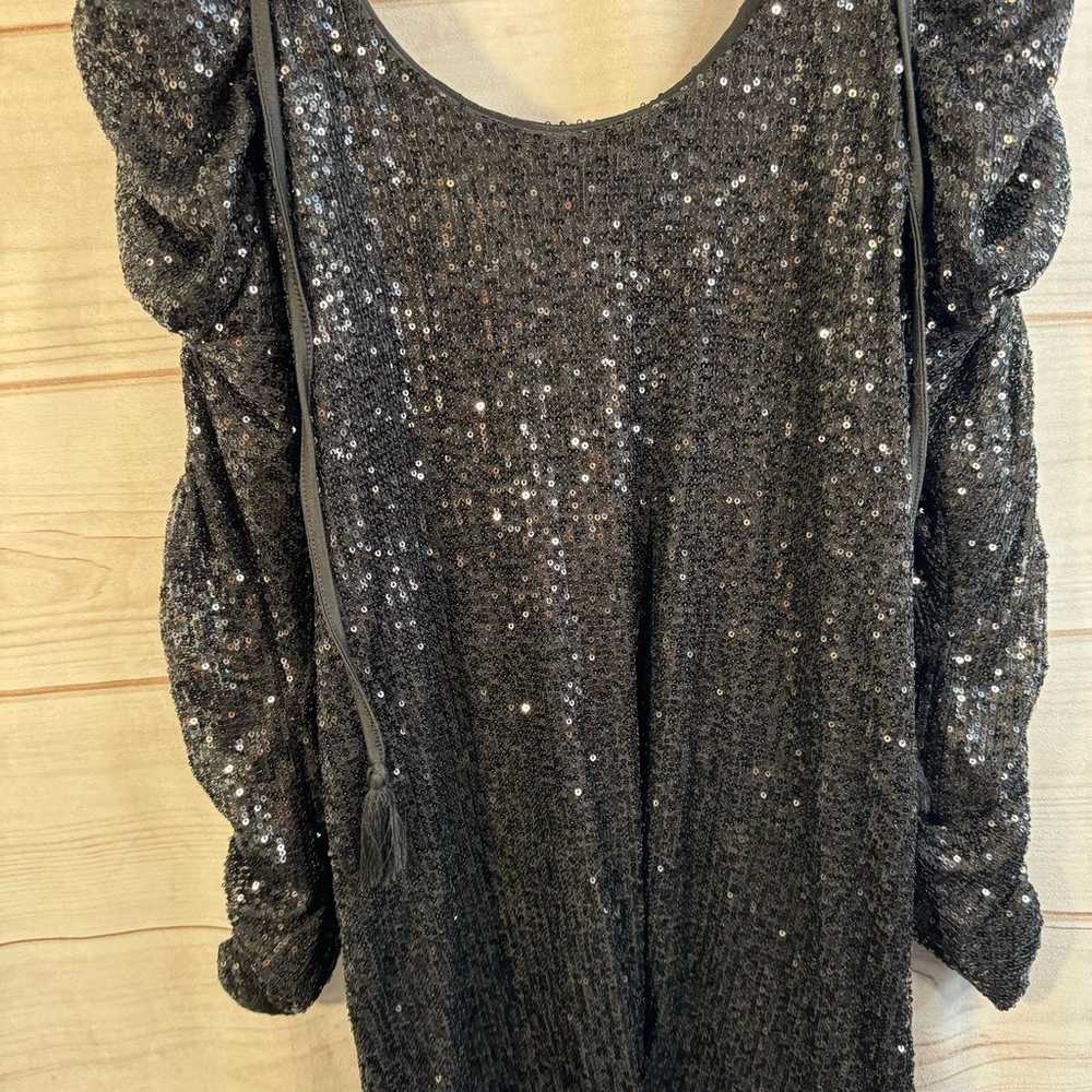 Black Sequin Long Sleeve Scoop Neck Mini Dress Si… - image 2