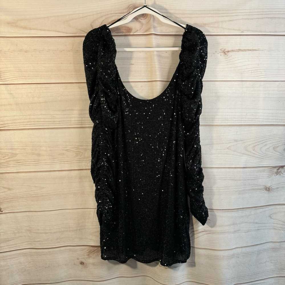 Black Sequin Long Sleeve Scoop Neck Mini Dress Si… - image 3