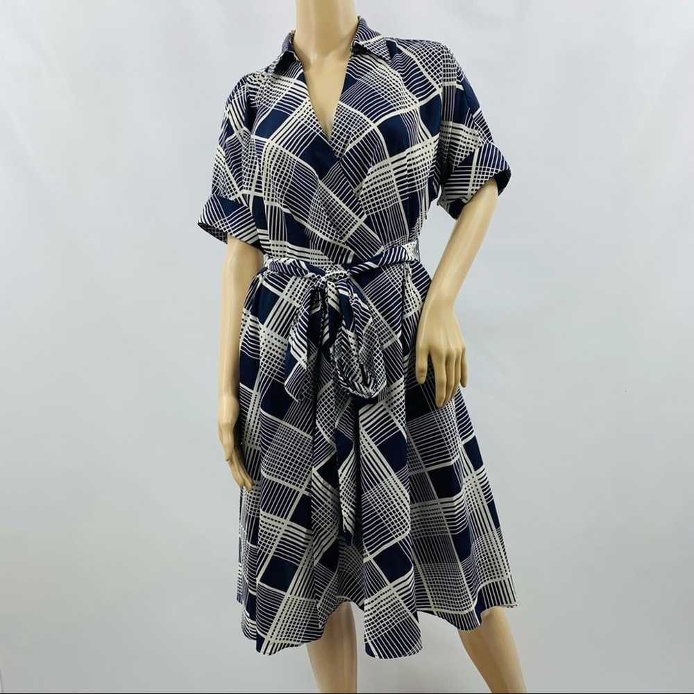 Eliza J Navy Blue White Faux Wrap Dress - image 1