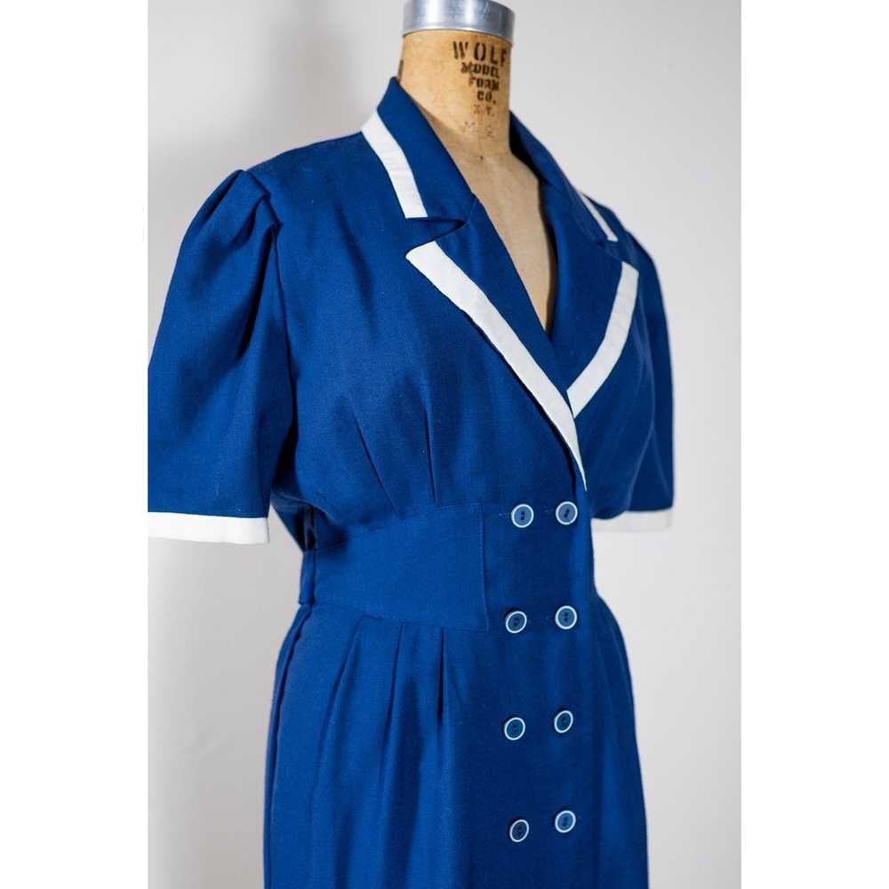 Vintage 80s Navy Blue Sailor Dress, Midi Length, … - image 11