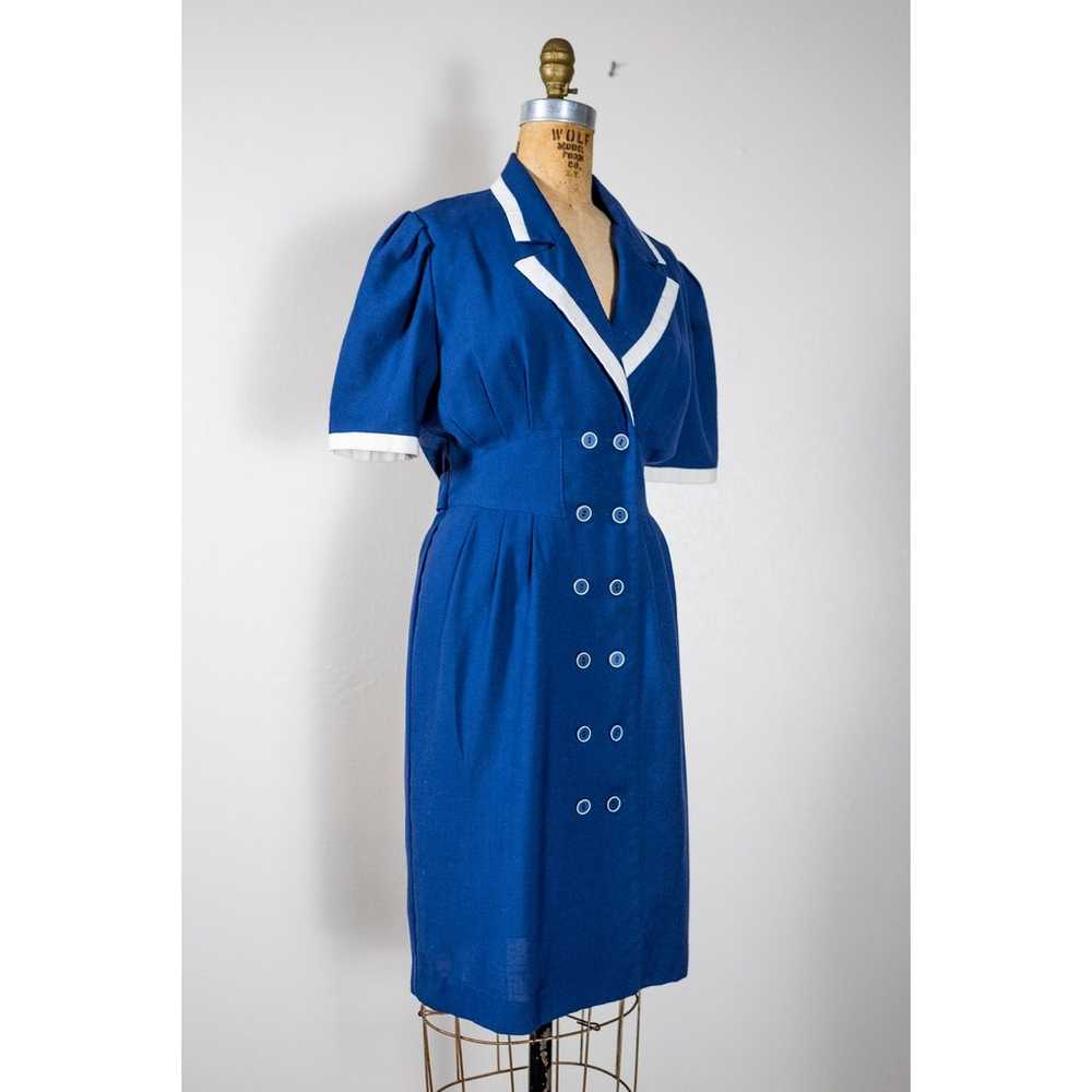 Vintage 80s Navy Blue Sailor Dress, Midi Length, … - image 2