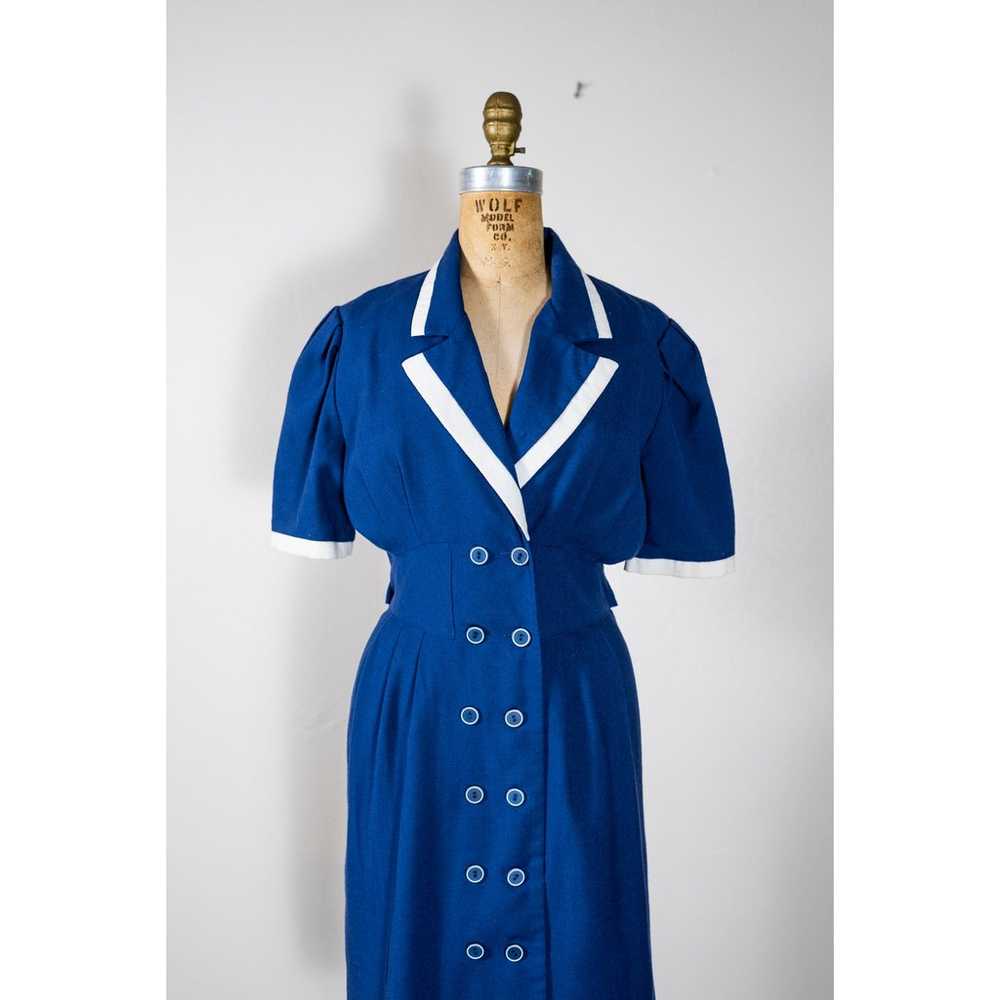 Vintage 80s Navy Blue Sailor Dress, Midi Length, … - image 3