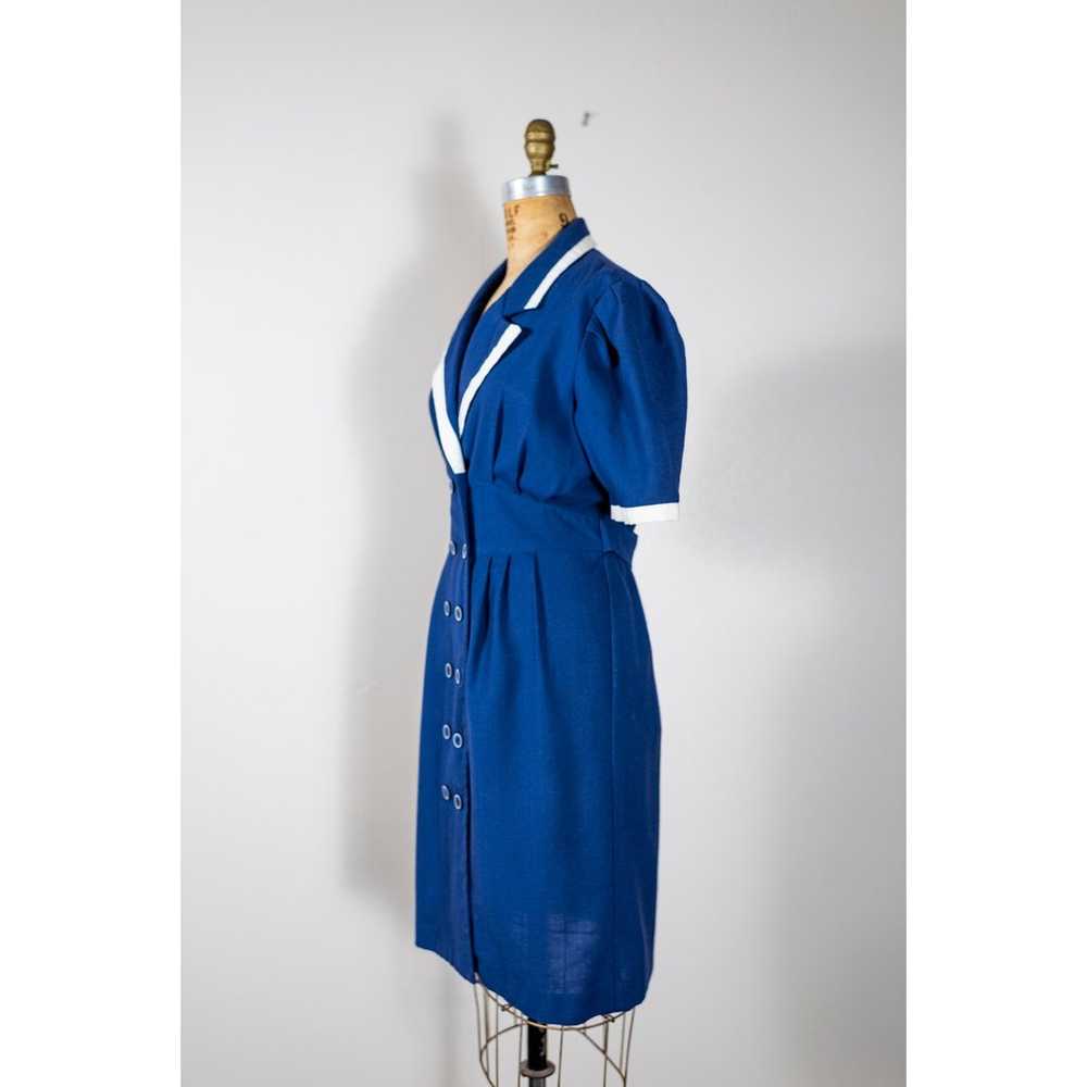 Vintage 80s Navy Blue Sailor Dress, Midi Length, … - image 4