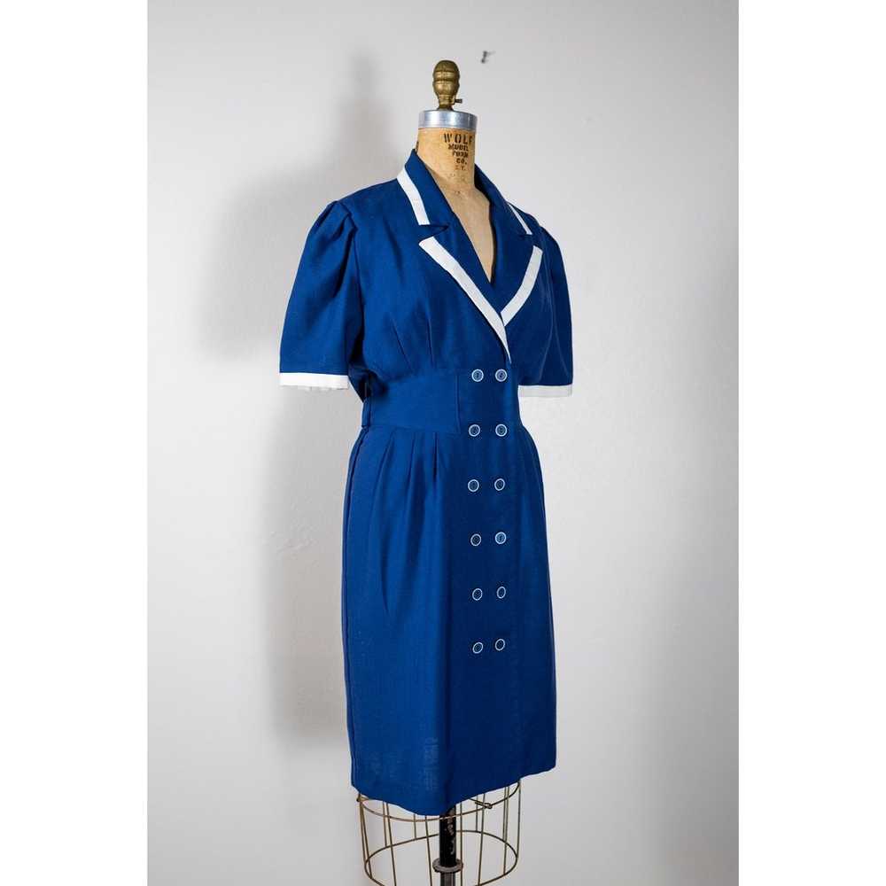 Vintage 80s Navy Blue Sailor Dress, Midi Length, … - image 5